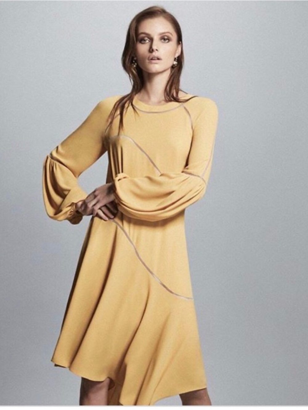 BCBGMaxAzria Mustard Long-Sleeve A-Line Dress